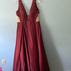 Deep Red Gown with V Neckline Jovani Floor Length Formal Evening Prom Dress